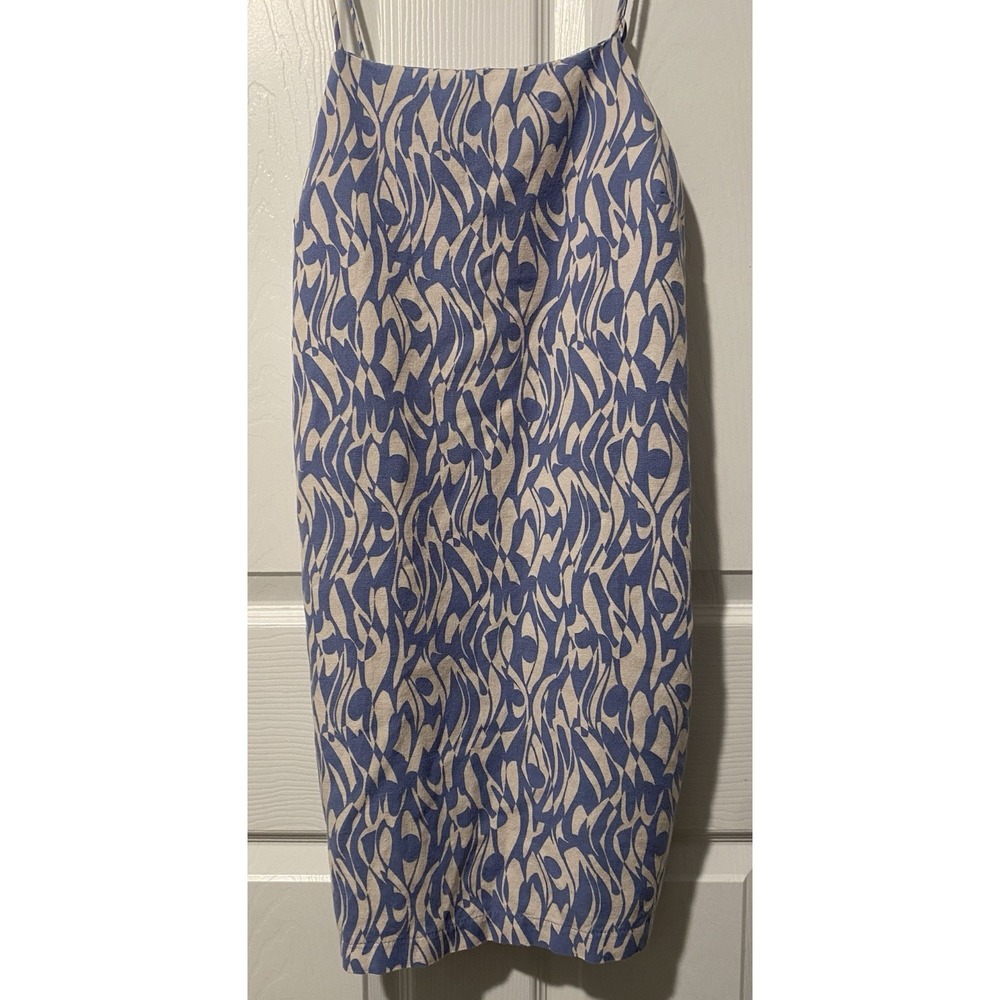 Monteau Los Angeles M Abstract Linen Blend Smocked Back Mini Dress Pockets